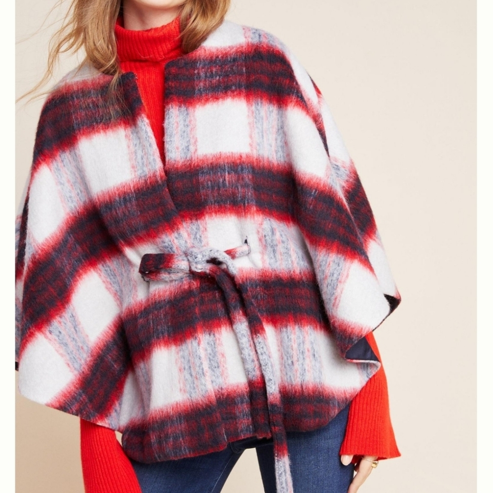 Anthropologie Poncho Andersen & Lauth Brushed Wool Johanna Capelet Belted Poncho